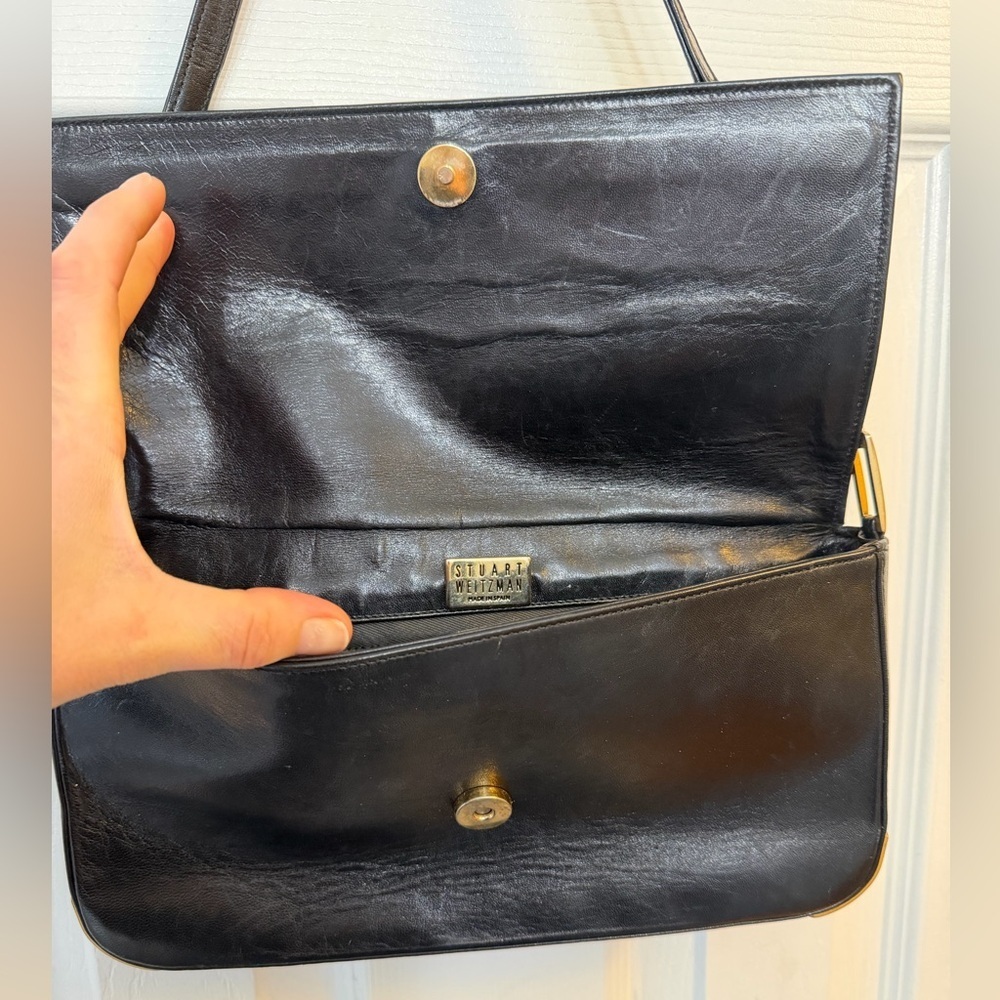 Stuart Whitman Vintage Black Leather Shoulder Bag with Gold Chain Strap - Picture 8 of 9